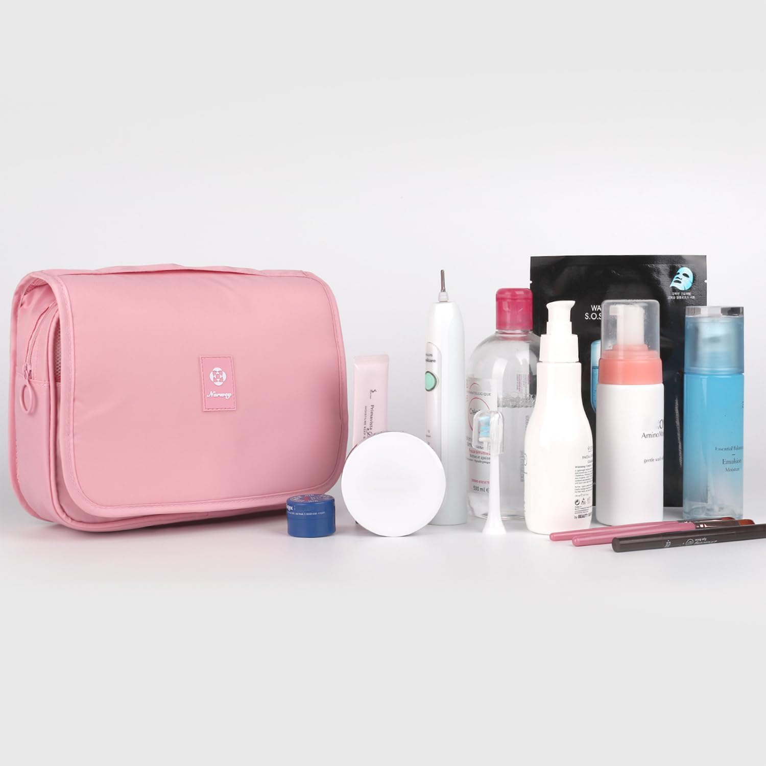 Narwey Small Hanging Travel Toiletry Bag for Women, Travel Bag for Toiletries, Makeup Bag Organizer Make up Bags Cosmetic Bags for Girls, Pink, 1 Count (Pack of 1) image number 5