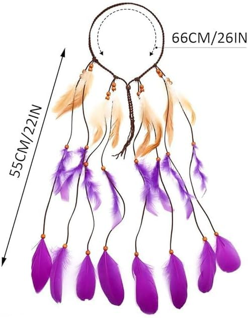 ZEBAN Boho Feather Headband Hippie Headbands Gypsy Headpiece Headwear Hair Accessories for Women (Purple, One Size) image number 1
