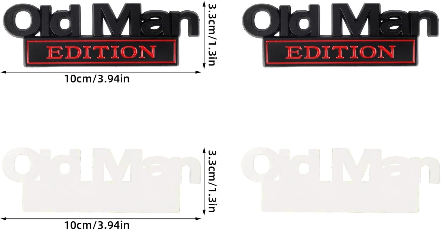 Penitue 2Pcs Old Man Edition Car Emblems, Zinc Alloy Old Man Edition Car Badge Waterproof 3D Bumper Badge Emblem for Motorcycle SUV Truck Fender Rear Tailgate (Black Red) image number 5