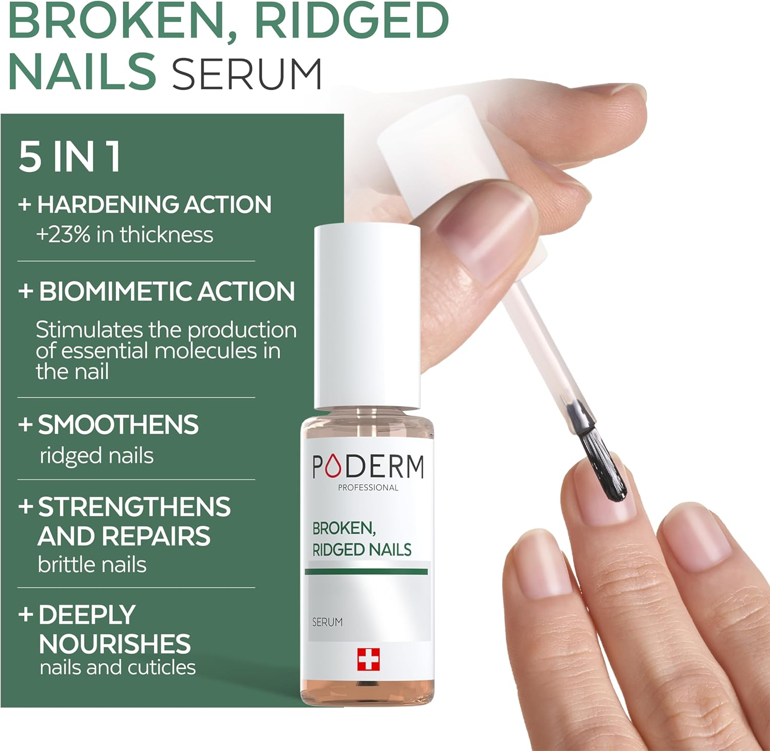 PODERM &ndash; 100% Natural Nail Repair - Revitalizes Damaged and Split Nails with Hydrating & Exfoliating Formula &ndash; Effective Nail Care : Also Acts as a Nail Strengthener for Damaged Nails &ndash; Swiss Made image number 3