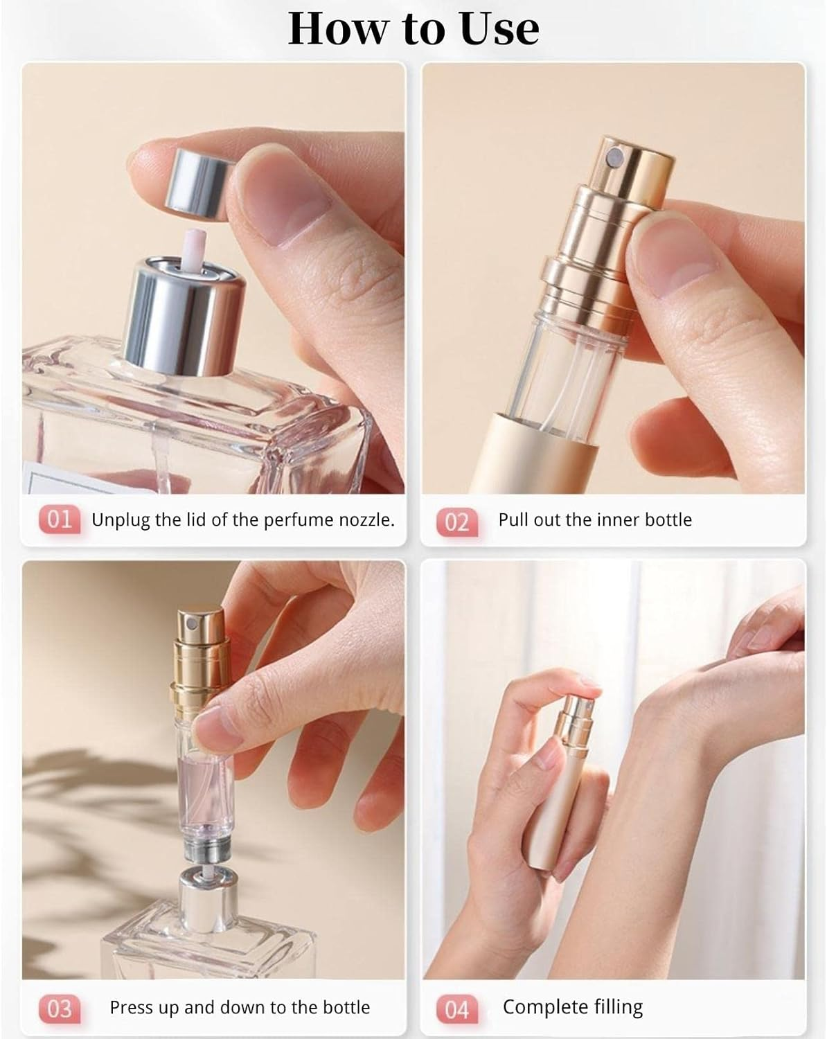 Perfume Atomiser Refillable &ndash; 5Ml Portable Leakproof Travel Spray Bottle, Mini Bottom-Filling Fragrance Atomizer, Pocket Size Perfume Dispenser, Unisex (Rose Gold) image number 2