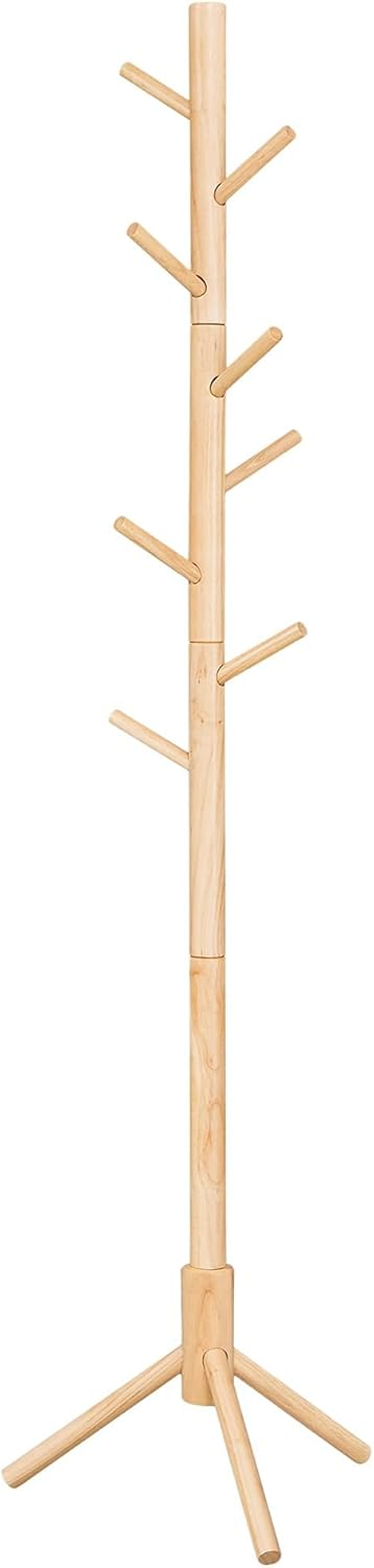 VASAGLE Coat Stand, Solid Wood Coat Rack, Tree Shaped Coat Rack, 8 Hooks, 3 Adjustable Heights, for Clothes, Hat, Bag, for Living Room, Bedroom, Office, Natural RCR004N01