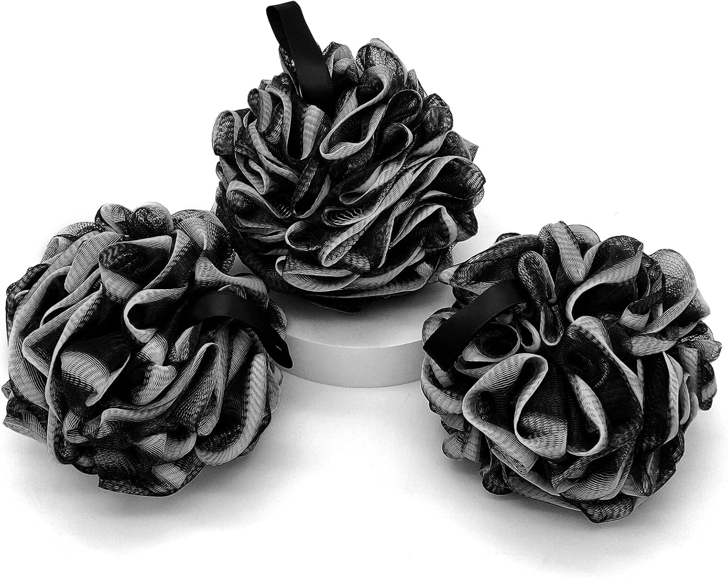 Loofah Charcoal Bath Shower Sponge Body Scrubber,75G XL Exfoliate Mesh Pouf Shower Bouquet,3 Pack Black Large Bath Sponge for Women and Men image number 1