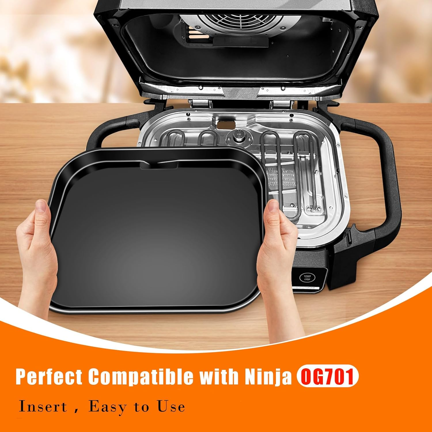 GRILL FORCE Cast Iron Griddle for Ninja Woodfire Grills, Griddle Plate, OG700 Series, Flat Top Griddle Compatible with Ninja Woodfire Outdoor Grills OG701, Ceramic Coating, Easy to Clean, Insert image number 5