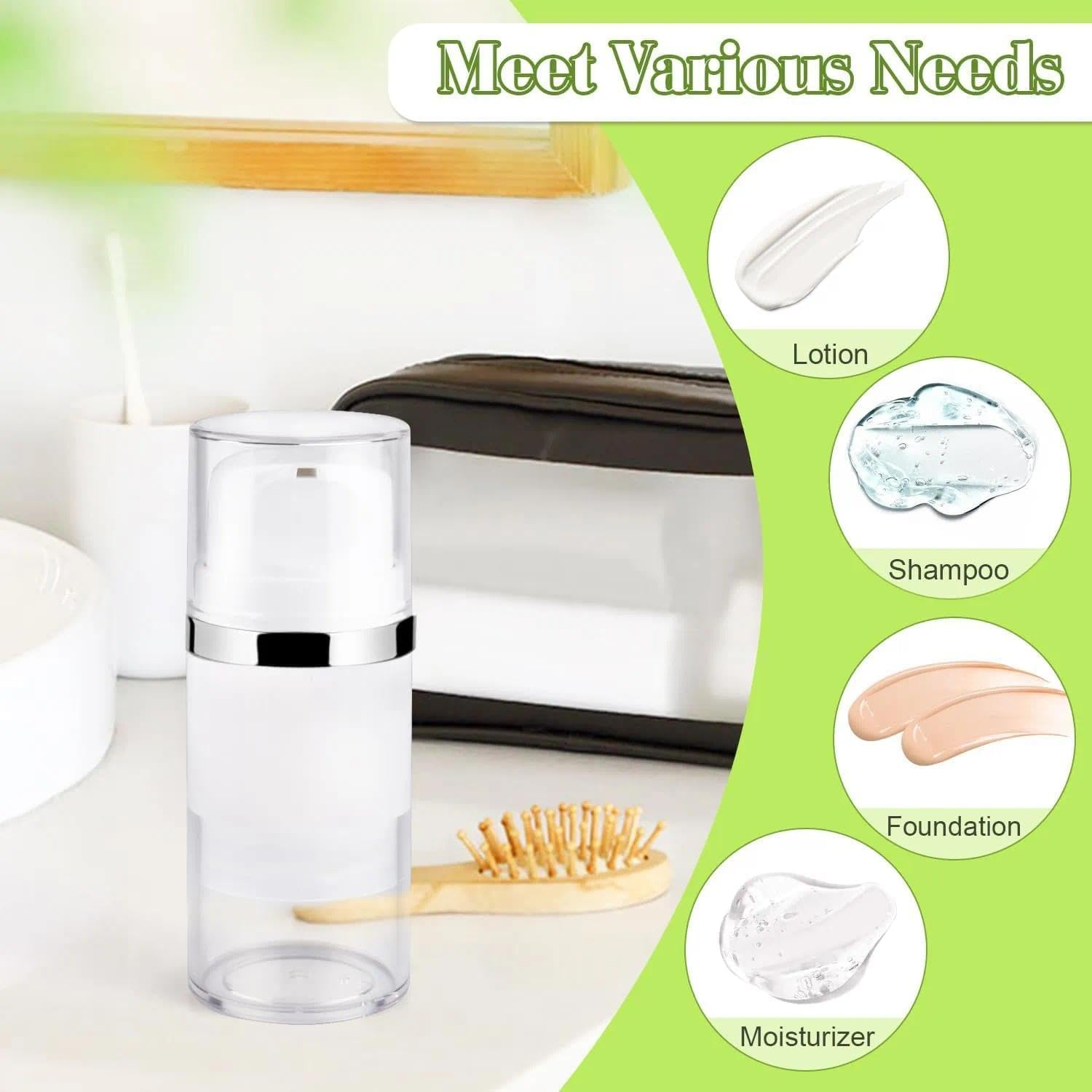 Refillable Airless Pump Dispenser Bottles for Lotion, Shampoo & Toiletries, 4 Pcs 50Ml/1.7Oz Travel Cosmetic Containers, Leak-Proof & Bpa-Free - Orevan image number 3