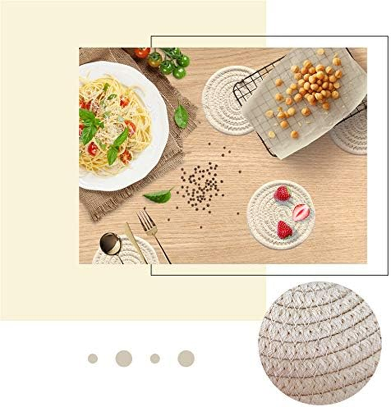 Gracelife 6Pcs Cup Mat Pure Cotton Thread Weave round Drink Hot Pads Mats Set Absorbent Scald-Proof Drink Coasters (Beige) image number 3
