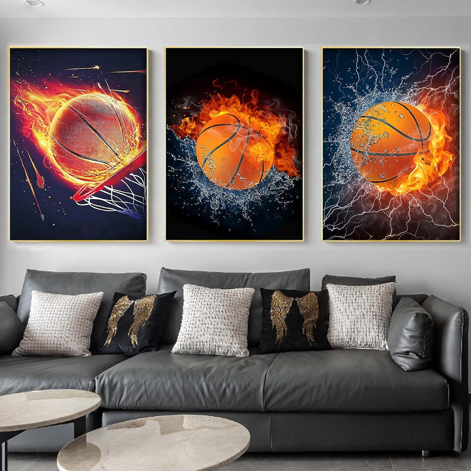 Canvas Wall Art - Basketball Sport Art, Motivational Poster Set of 3, 12X16 Inch Unframed for Boys Room, Gym, Teenage Boy Room Decor Gift