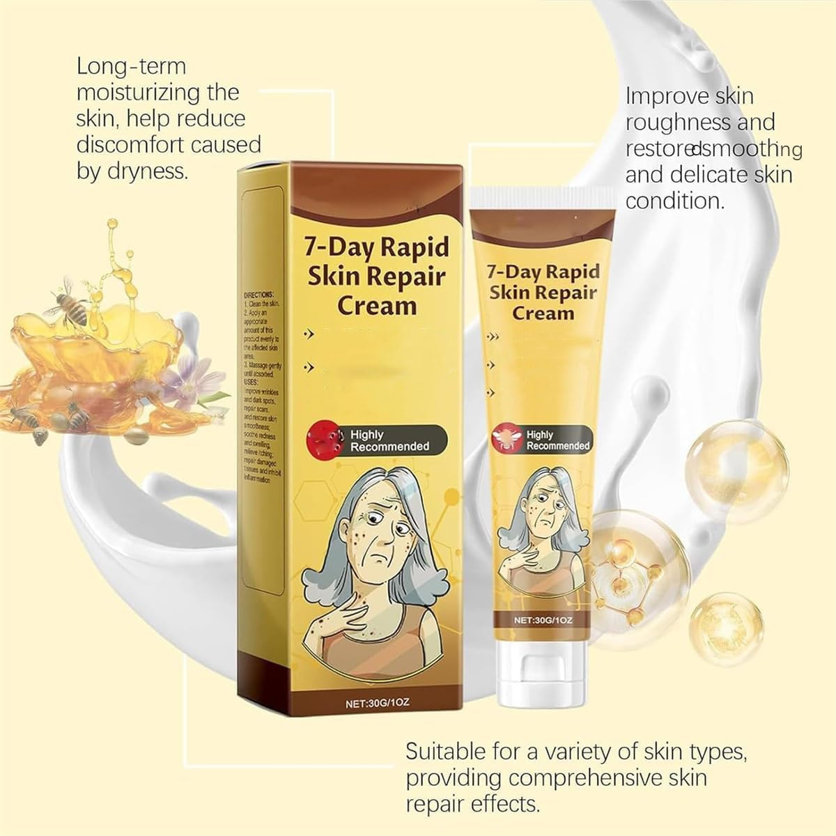 7-Day Rapid Skin Repair Cream, Intense Skin Cream, Firming and Rejuvenating Skin, Hydrating and Moisturizing for All Types, Anti-Wrinkle & Brightening, Gentle and Nourishing, Firming (5PCS) - 1Pcs image number 2