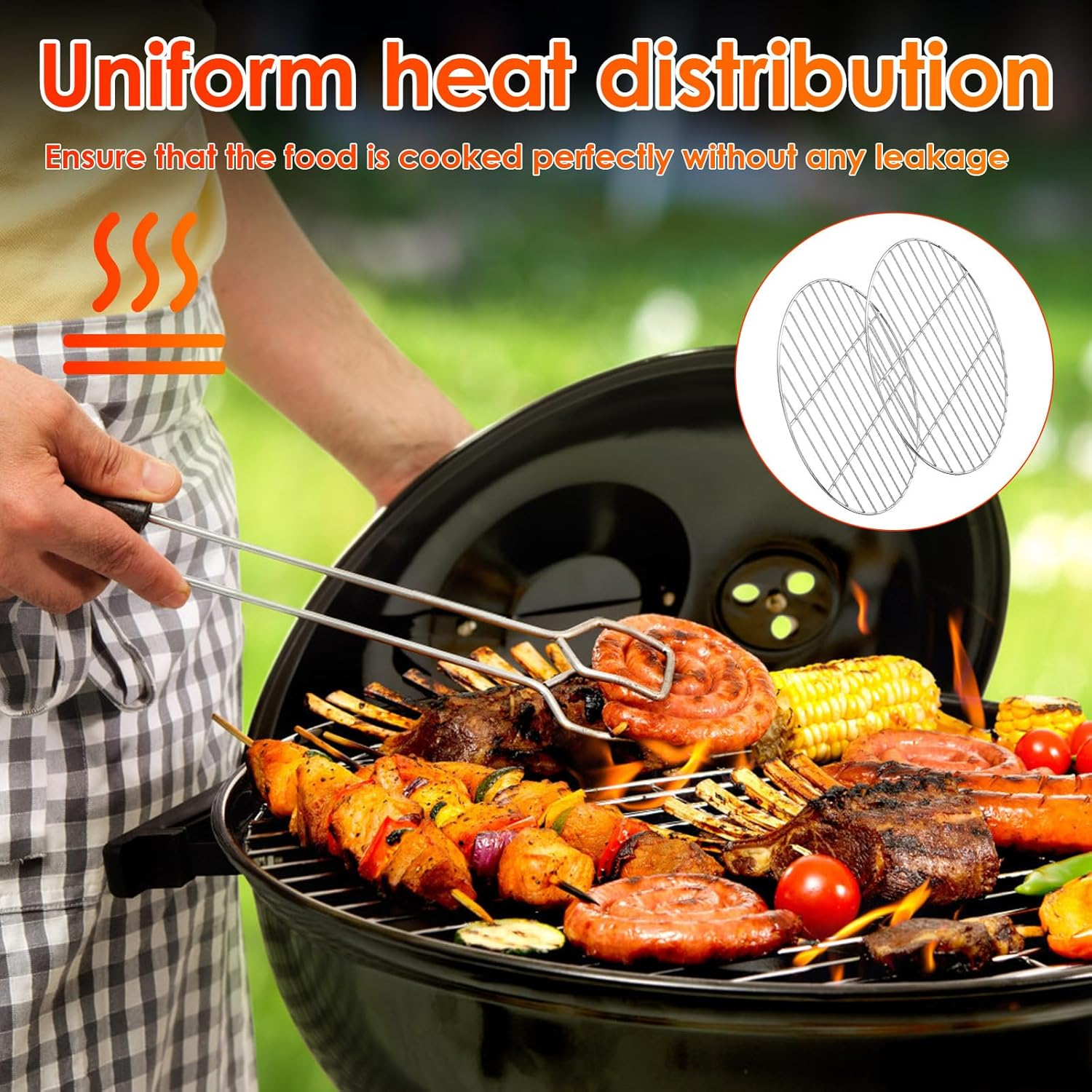 2Pcs Stainless Steel round Cooking Grate Set, 15.7''/40Cm Safe Circle Barbecue Grill Grid BBQ Grill Mesh Tray for Barbecue, Camping, Picnic image number 3