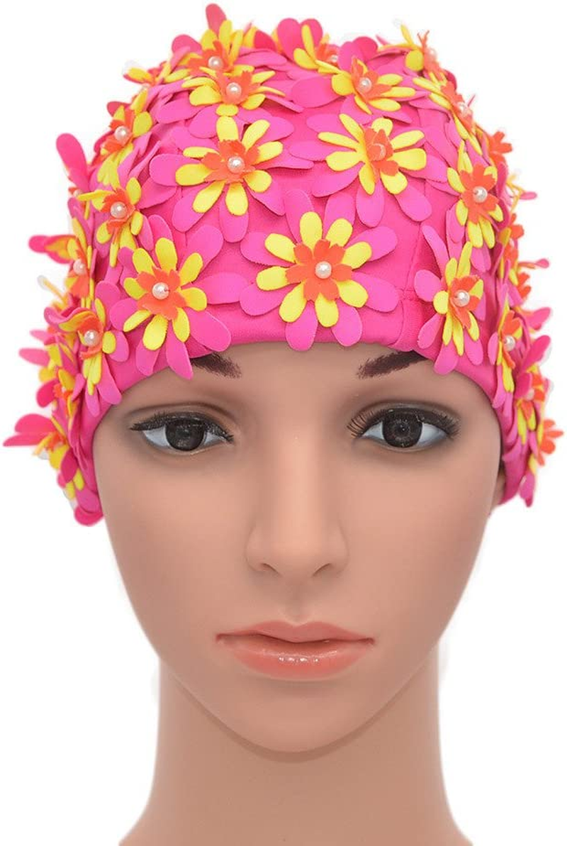 Medifier Swim Cap Floral Petal Retro Style Bathing Caps for Women - Purple image number 2