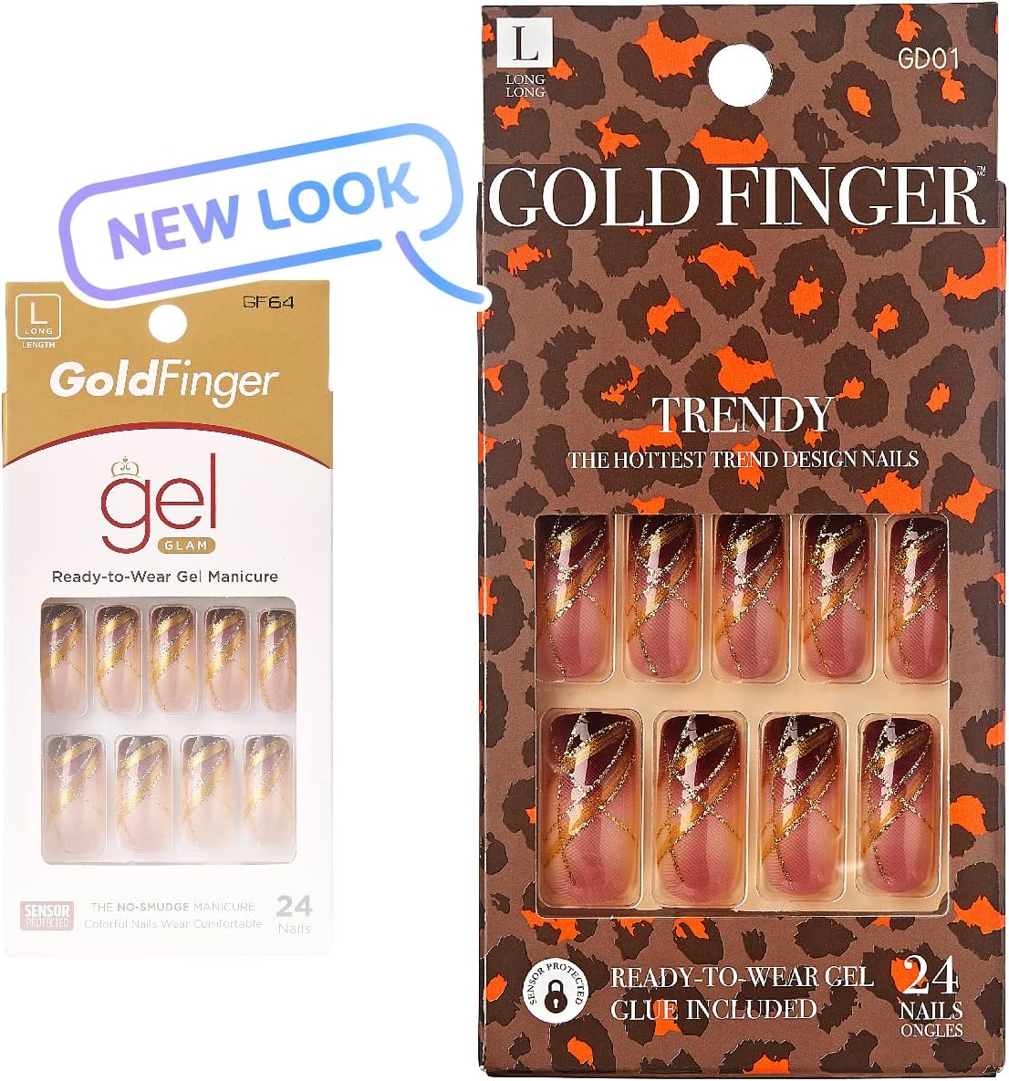 KISS Gold Finger Gel Glam Press on Nail Dark Brown Glitter French Full Cover Luxurious Design, Square Shape, Medium Length, Mini Glue Included Gf64 image number 5