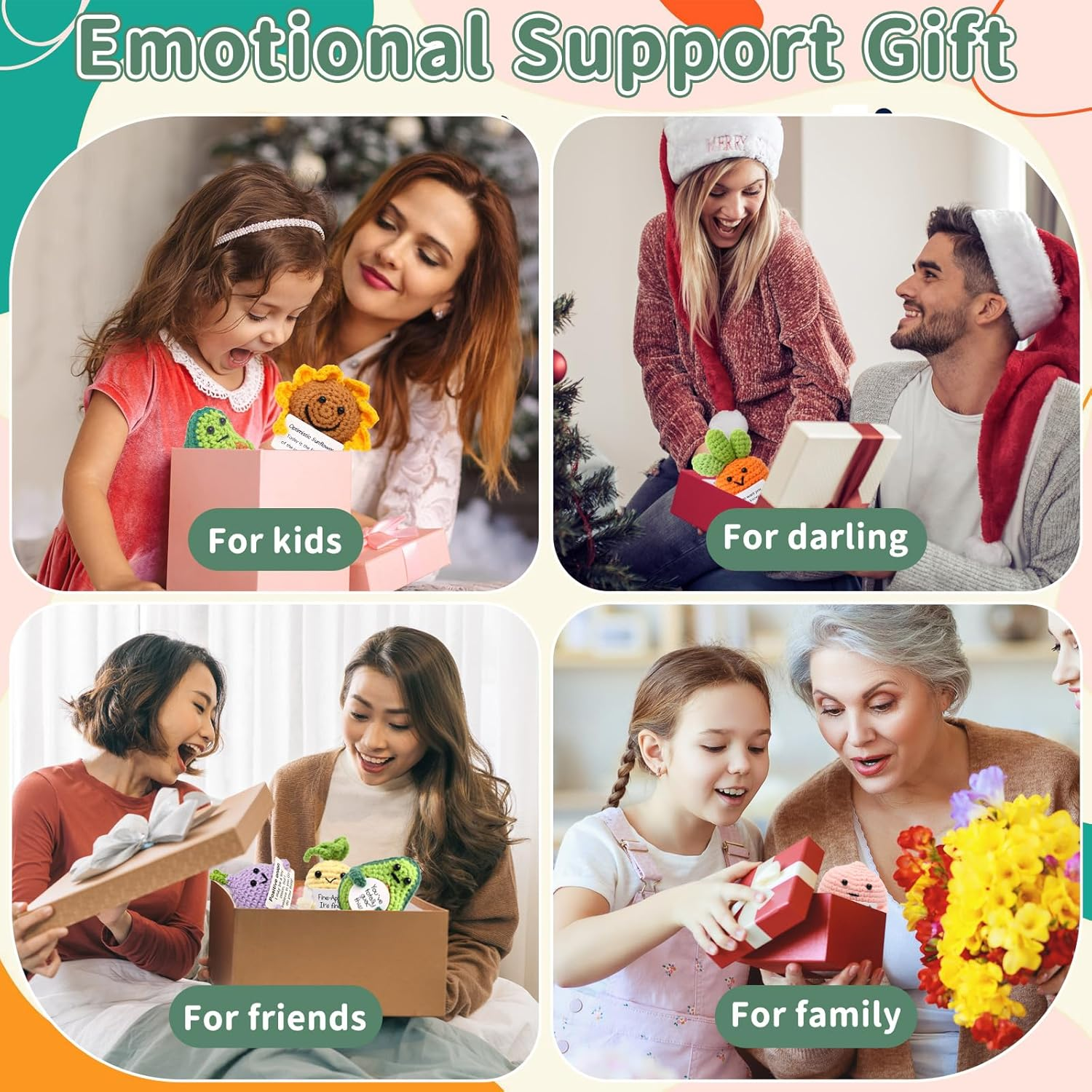 6 Pcs Crochet Emotional Support Positive Pickle for Women, Small Plush Novelty Funny Emotional Support Avocado Pickle Toys with Positive Note for Desk Home Decor Birthday Valentines Gift image number 4