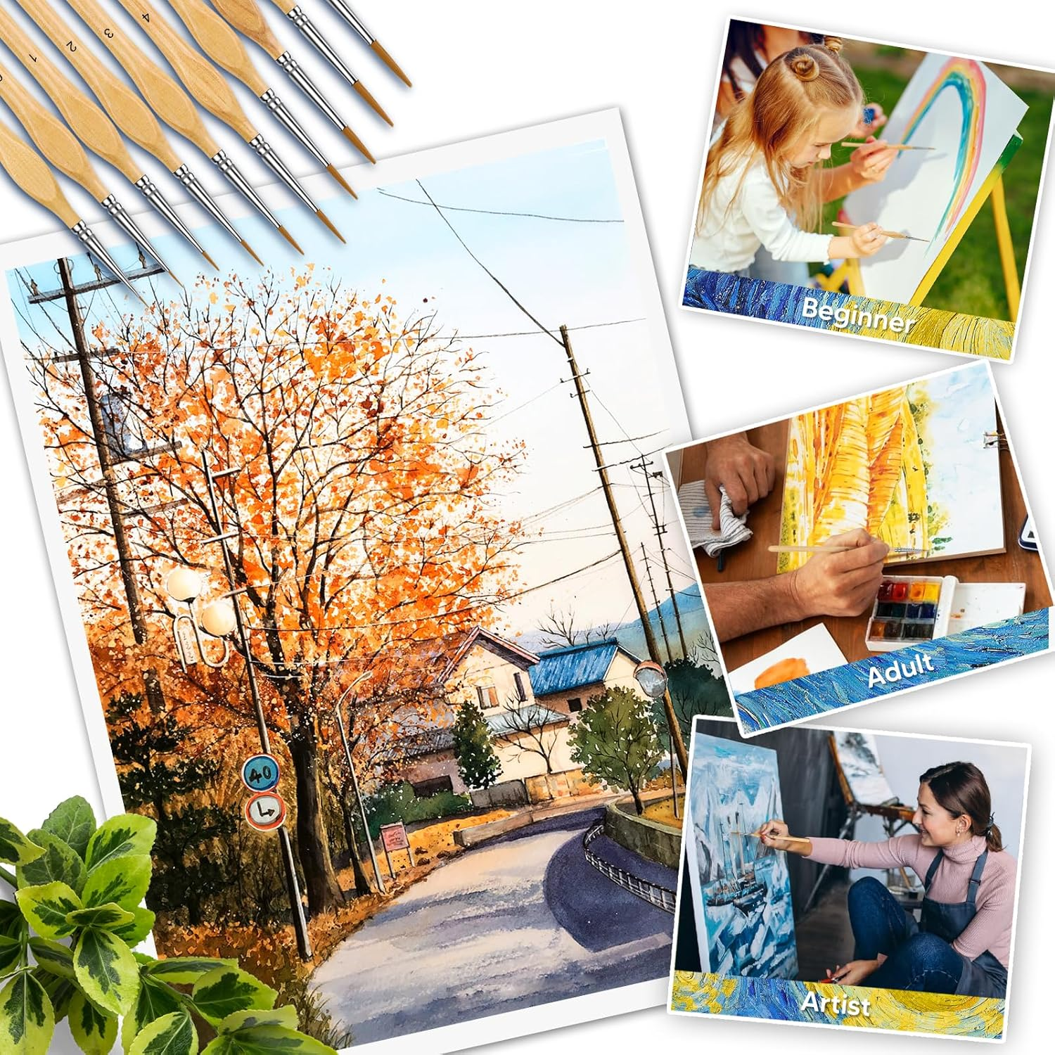 Miniature Paint Brushes, 10PC Fine Detail Paint Brush Set, Mini Small Painting Brushes for Art, Crafts, Acrylic, Watercolor, Oil, Model, Face, Warhammer 40K & Paint by Number, Citadel, Figurine-Wood image number 5