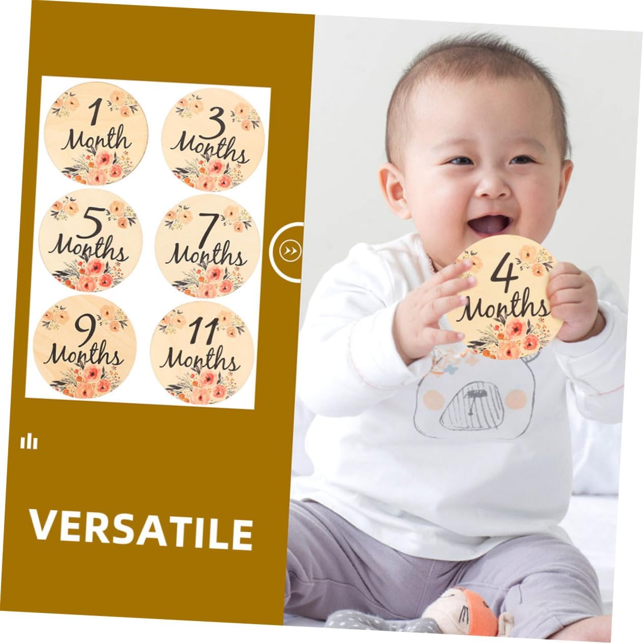 SECFOU 18Pcs High Contrast Wooden Milestone Discs for Newborn Photography Monthly Milestone Cards image number 5