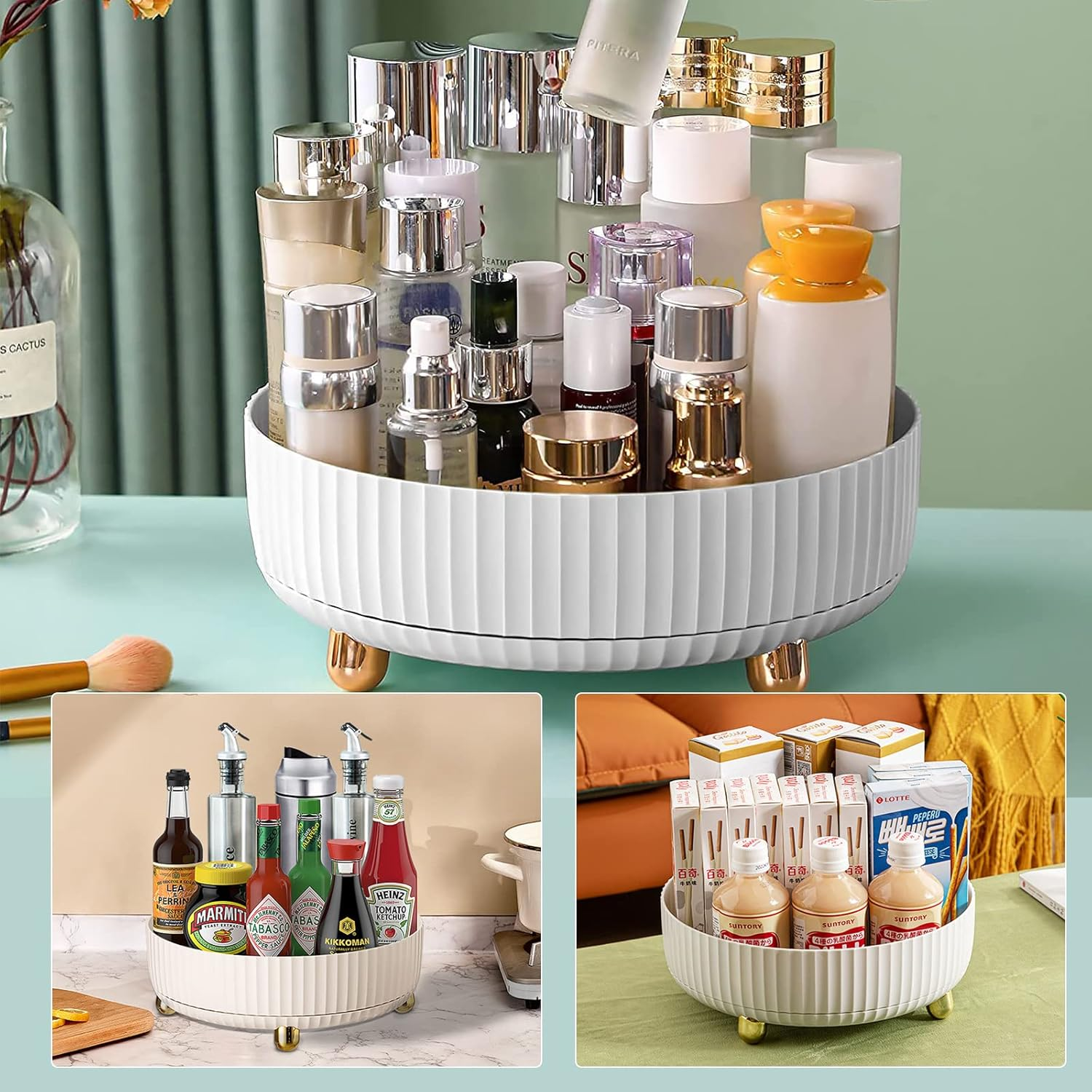 KLOUZE Turntable Organiser, 22 Cm Rotating Spice Rack, 360&deg; Turntable Kitchen Non-Slip Rotating Tray for Kitchen Organisation and Storage (White) image number 3