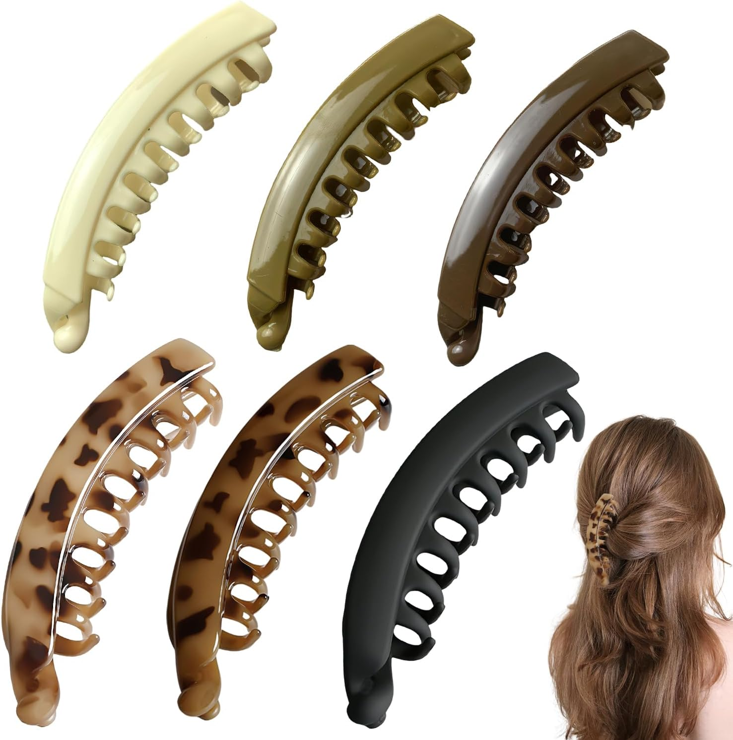 GIKPAX 6 Large Banana Hair Clips, Banana Clip with Strong Hold, 5 Inches, Hair Clips for Thick Hair, French Hair Accessory for Girls and Women