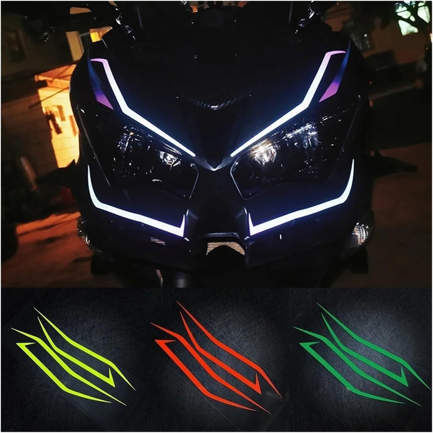 4PCS Motorcycle Fairing Sticker Decoration Reflective Cool Front Pull Headlight Decals Compatible with Ninja NINJA400 H2 H2Sx(Green) - Green image number 3