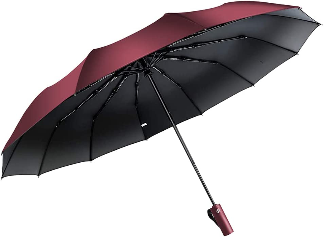 Feimvb Travel Umbrella, Windproof Automatic Umbrella Compact Sized Portable Personal Umbrella with 10 Rib Reinforced Canopy and Auto Open & Close Function