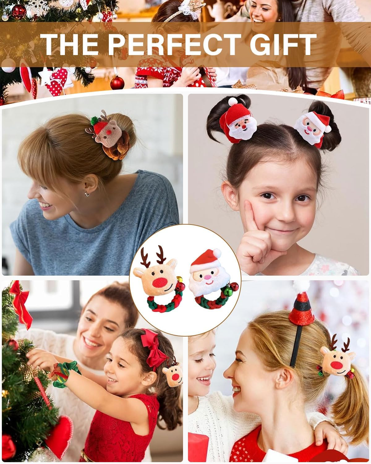 Pack of 2 Christmas Hair Accessories, Hair Bobbles Girls Christmas, Fluffy Women'S Hair Band, Children'S Reindeer Christmas Tree Santa Scrunchies Bands, for Santa Hair image number 4