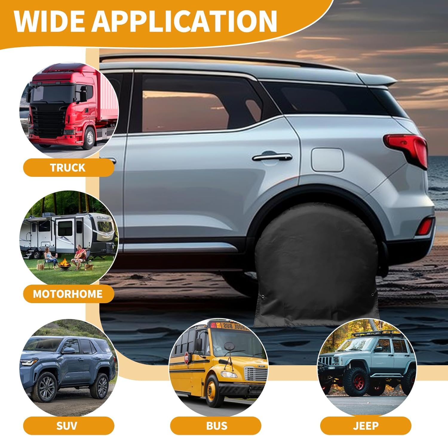 Pack of 4 Wheel Covers Caravans, 600D Oxford Tyre Cover Caravan with PU Coating, Universal Caravan Tyre Cover for Caravans, Motorhomes, Cars (4 Pieces, Fit Tyre Diameter 27-29 Inches) image number 6