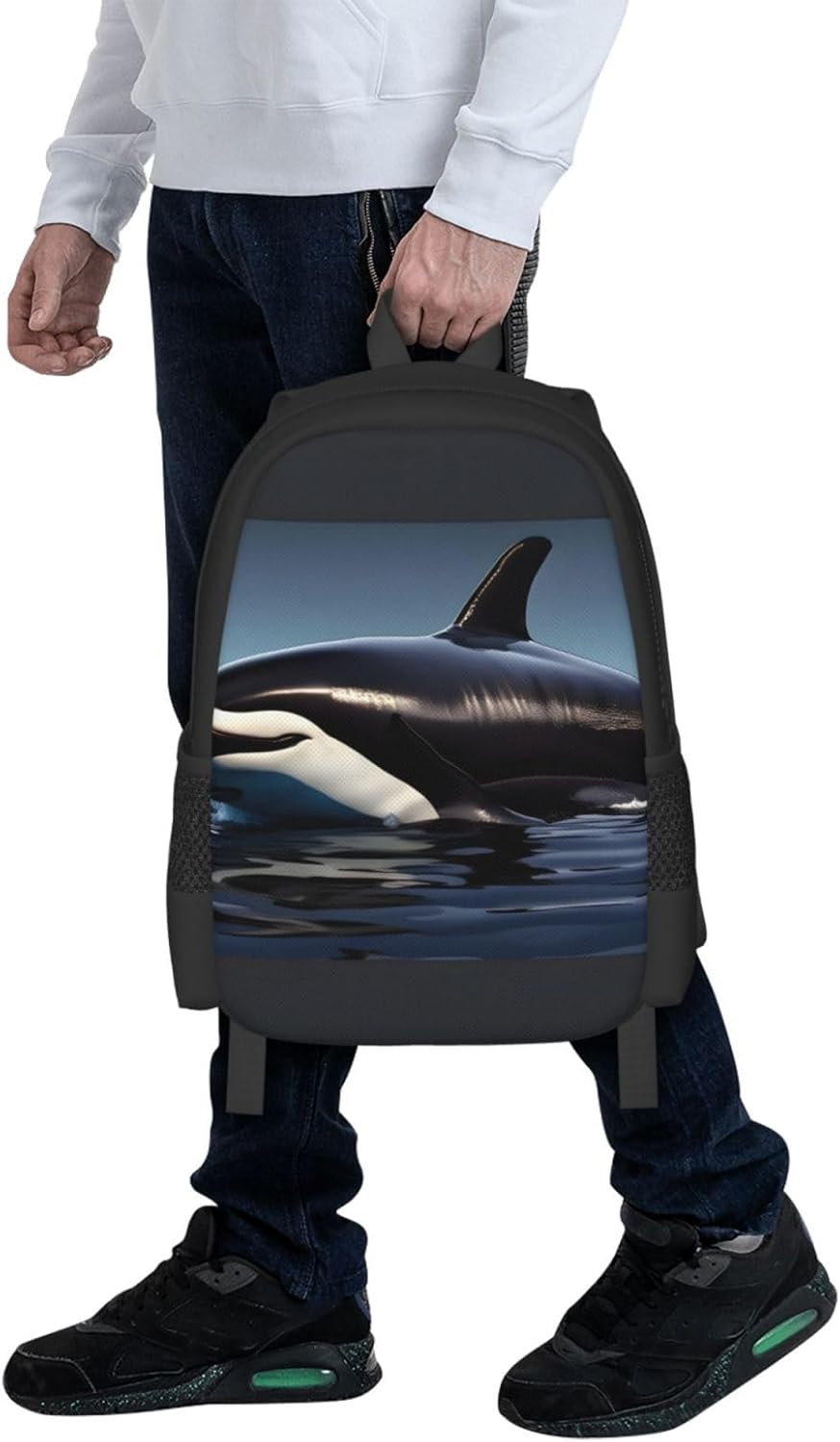 DRTGEDS Orca Killer Whale Print Canvas Backpack for Men Women,Casual Rucksack Backpack, Laptop College Hiking Travel Bag image number 4