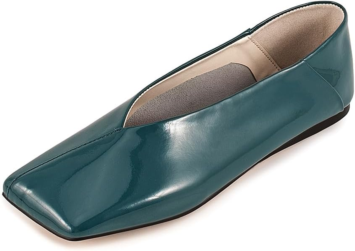 Pomoxikn Patent Leather Ballet Flats for Women Fashionable Square Toe Ballet Flats for Women Loafer Shoes for Women Dress Shoes.