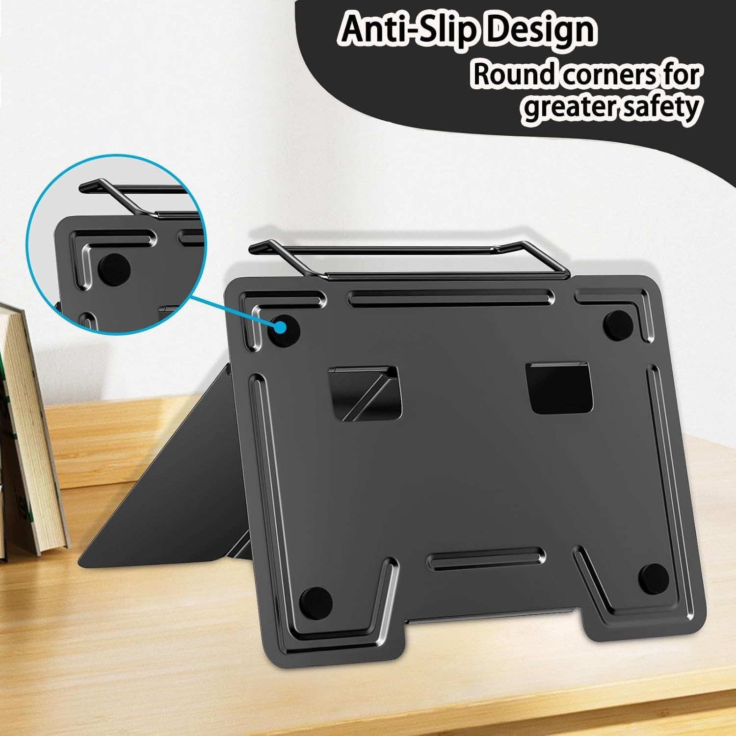 Cyanmor Desktop Reading Stand, 6-Level Adjustable Folding Reading Shelf, Portable Shelf with Non-Slip Pad, Cartoon Sticker Bookmark, Suitable for Textbooks, Cookbooks, and Tablets (Black) image number 3