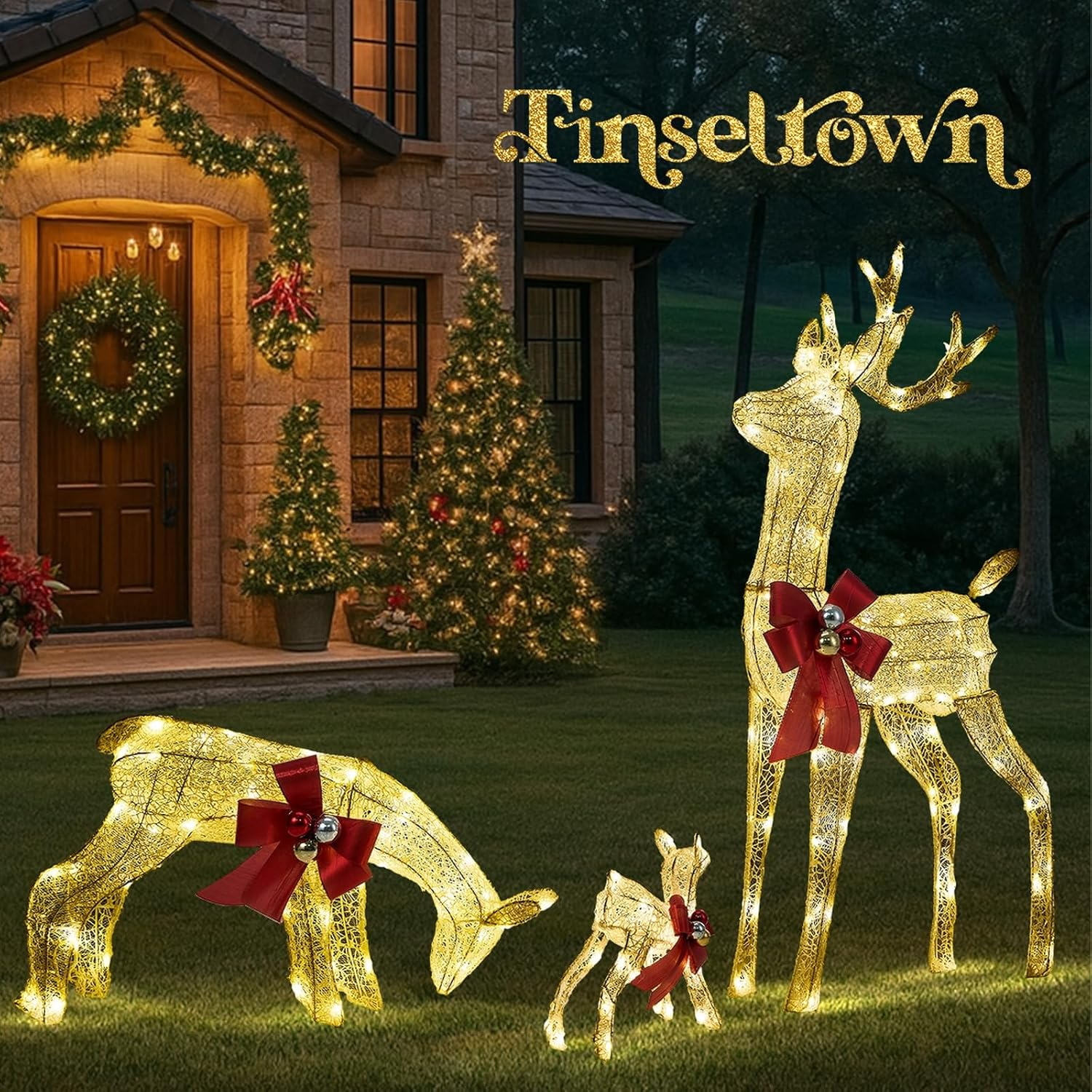 Tinseltown Christmas Lights LED 3PCS Reindeer Family Xmas Decor Indoor Outdoor image number 1