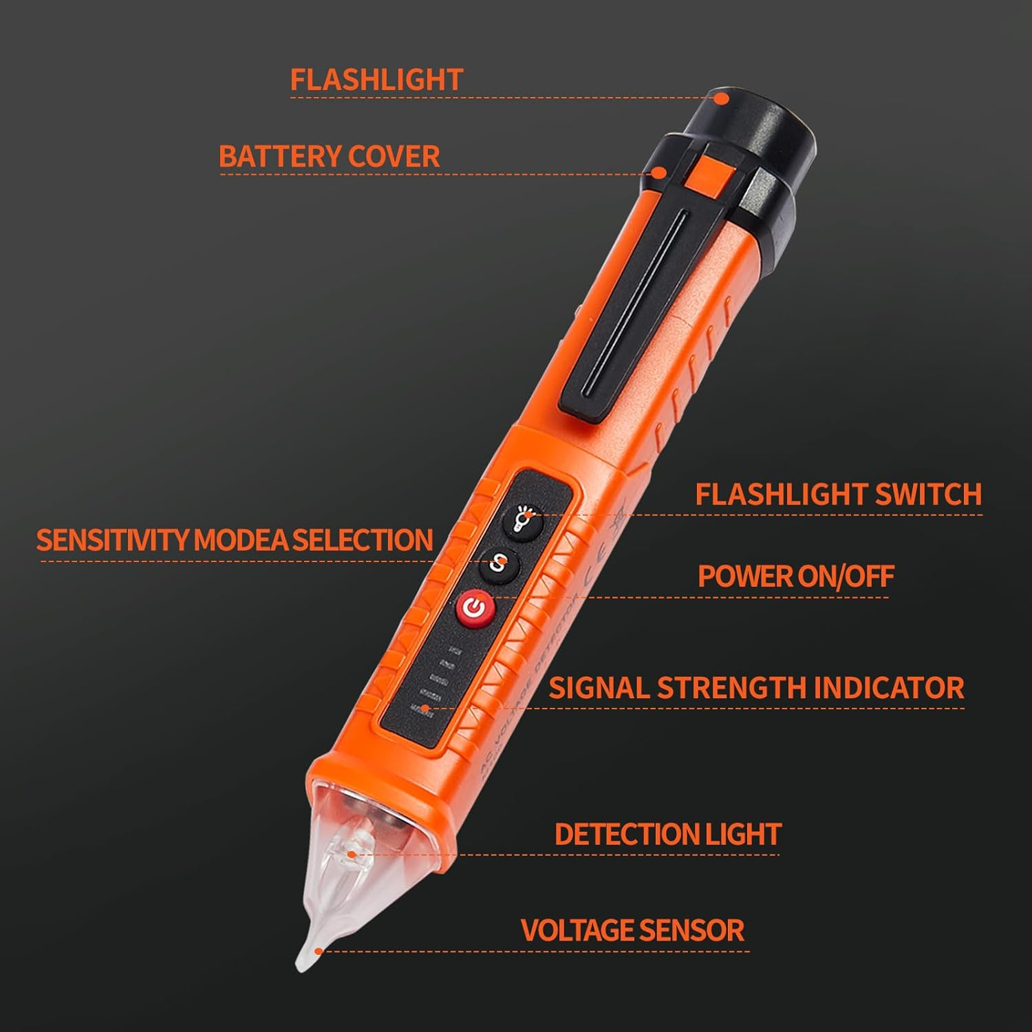 2 Pack Non-Contact Voltage Detector, Voltage Tester Electrical Tester, AC 12V/48V/70V-1000V, Wire Tester with Buzzer Alarm and Flashlight, Wire Breakpoint Finder, Orange & Red image number 3