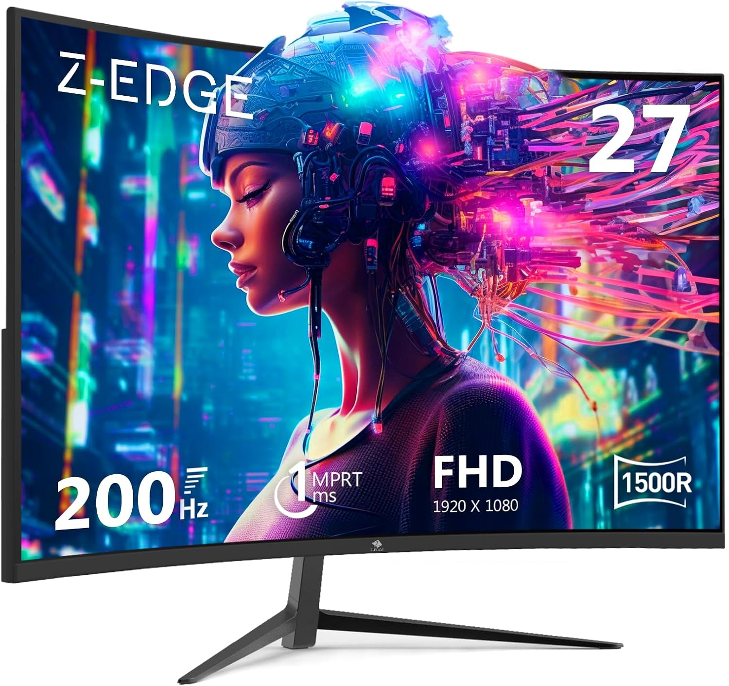 Z-Edge 27 Inch Curved Gaming Monitor 200Hz 1Ms MPRT Full HD 16:9 Curved Screen 350Cd/M&sup2; Brightness, Ultra-Thin Bezel, Freesync, HDMI & Displayport - Black image number 5