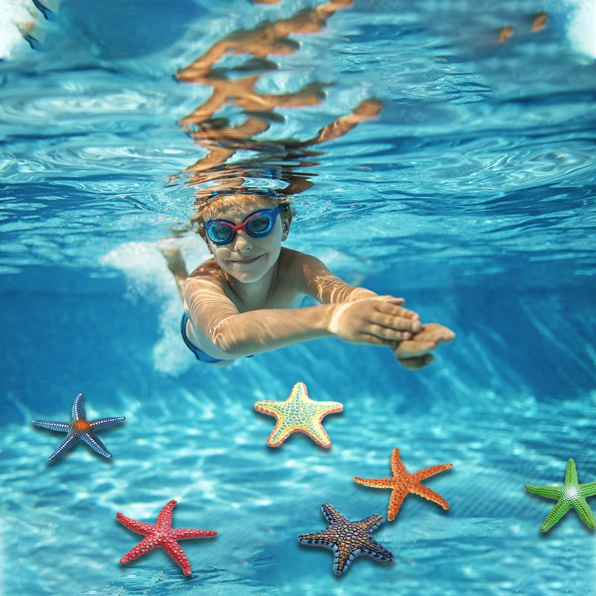 Phedrew 8Pcs Big Diving Toys Colorful Starfish Toys Summer Swimming Pool Toys Set Soft Rubber Dive Throw Toy for Kids Underwater Swimming Toy for Pool image number 1