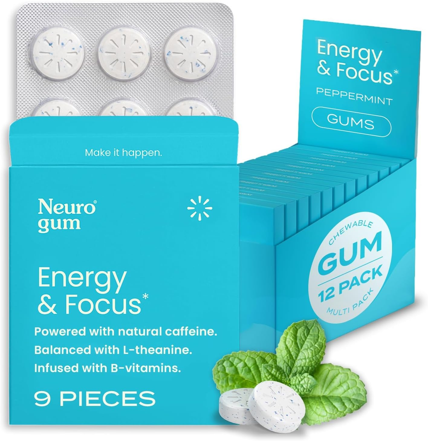 Neurogum Energy Caffeine Gum (108 Pieces) - Sugar Free with L-Theanine + Natural Caffeine + Vitamin B12 & B6 - Nootropic Energy & Focus Supplement for Women & Men - Keto & Vegan, Peppermint Flavor image number 5