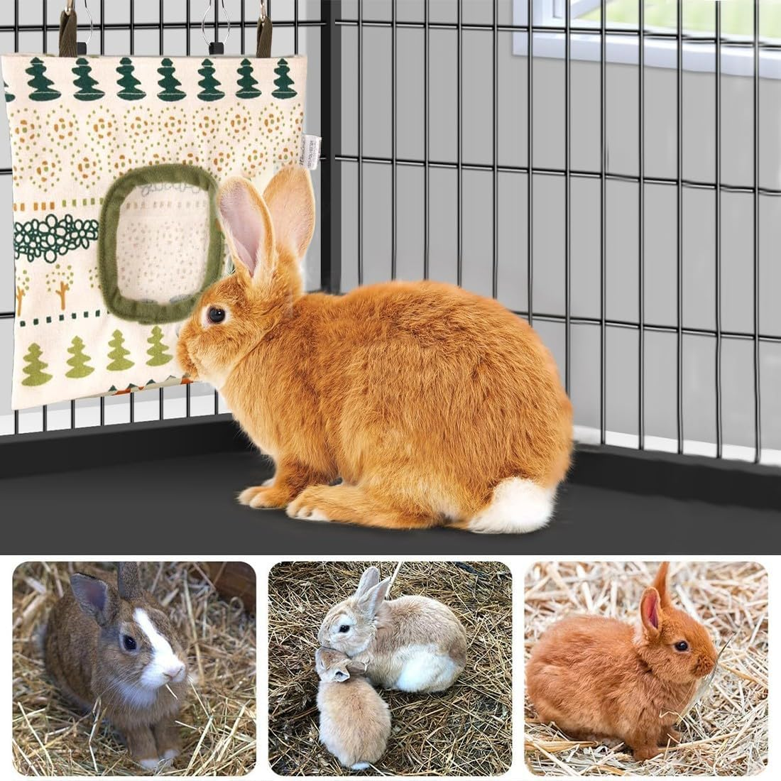 2 Pcs Hay Bags for Rabbits Rabbit Hay Carrier Rabbit Hay Bag Hay Feeder Bag Hanging Hay Bag Small Animals Hay Carrier for Rabbits Feeder Guinea Pig image number 2