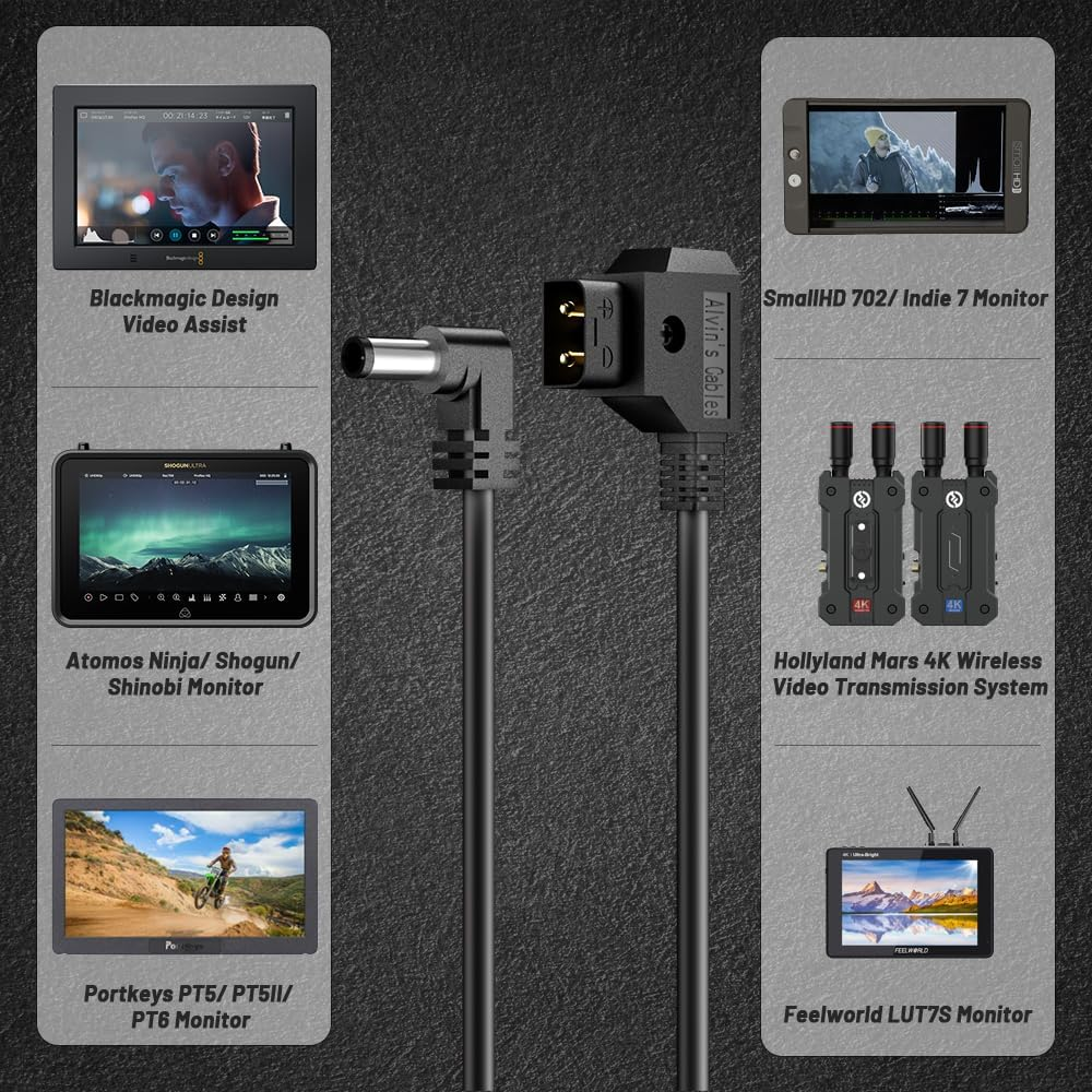 Alvin'S Cables for Anton Bauer Power Tap D-Tap to 2.1 DC 12V Right Angle Coiled Cable Kipro LCD Monitors