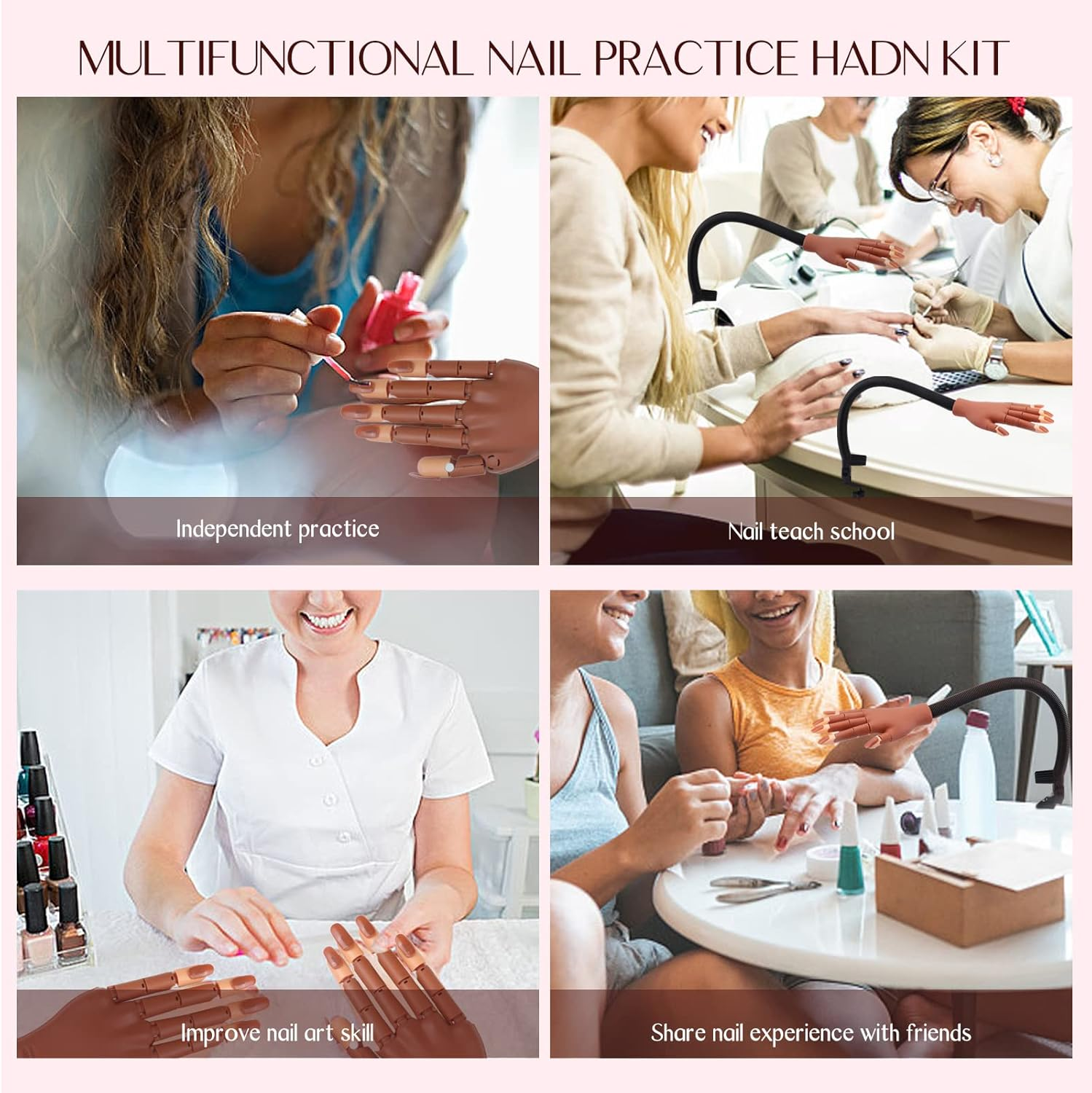 SAVILAND Practice Hand for Acrylic Nails, Flexible Moveable Fake Hands, Manicure Trainng Hand Nail Kit for Beginners, Movable Nail Maniquin Hand with 200PCS Nail Tips, Nail Glues, Brush and Clipper image number 5