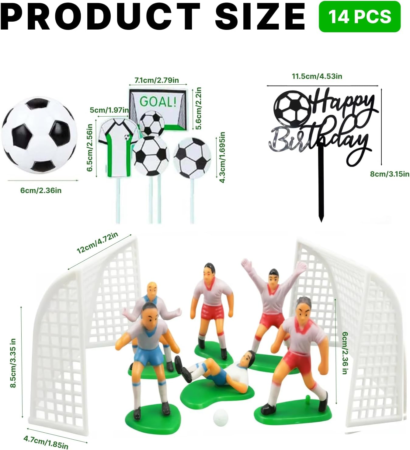 14 PCS Soccer Cake Topper Decorations 2.3 Inch Soccer Ball Models, Happy Birthday Cake Topper Set for Soccer Party Decorations and Football Theme Cake Decorations for Boys and Men&rsquo;S Birthday Parties image number 4
