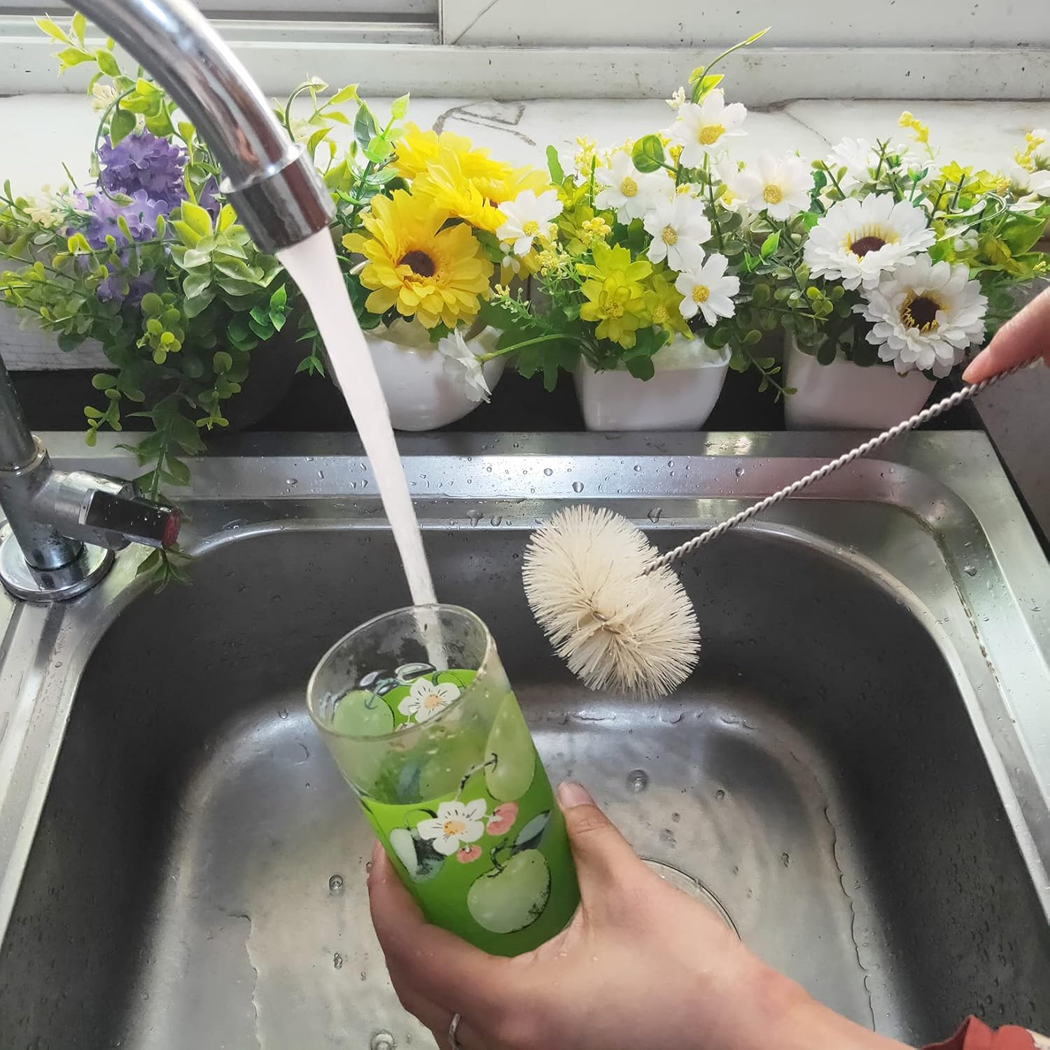 Coralpearl Bottle Brushes Thin Long Handle X 4, Skinny Wire Cleaner Set in Stainless Steel with Natural Boar Bristle at Wool Tip, Bendable Flexible for Cleaning Narrow Neck Bottles, Pipe, Tube, Hose image number 2