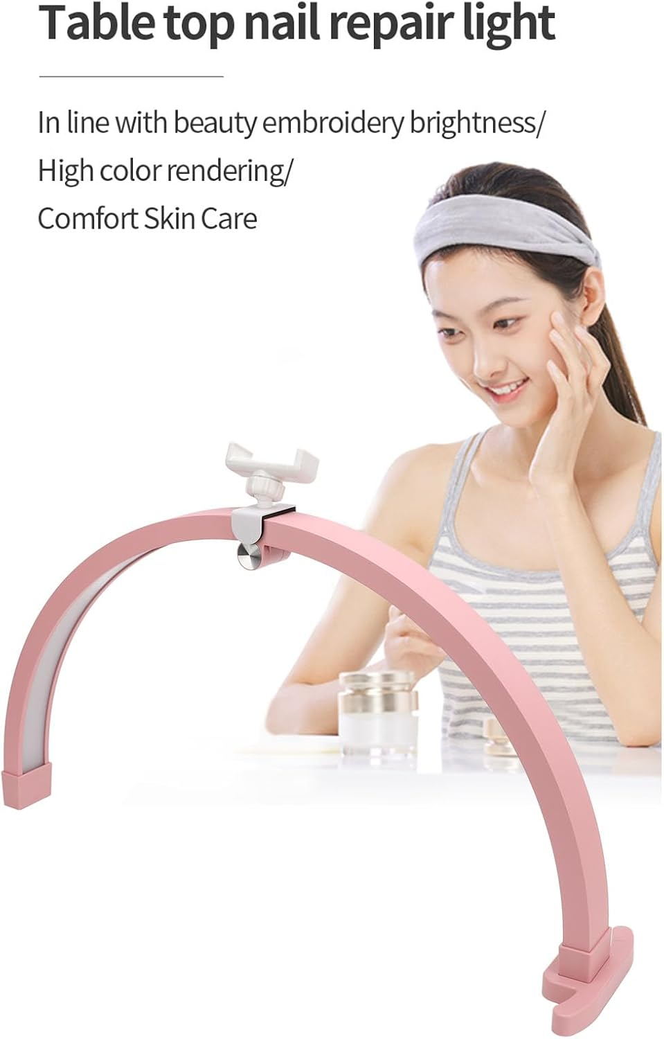 Half Moon Light for Nail Desk, 22 Inch 20W Foldable Half Moon Nail Desk Lamp, Nail Tech Light with Phone Holder, 3200 to 5600K Lash Light Led for Beauty/Eyelashes/Crafts (AU) image number 5