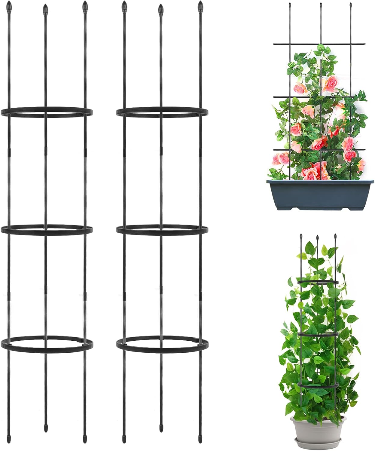 2 Pack Garden Trellis, 2 in 1 Plant Cages & Supports for Vines Crop, Potted/Climbing Plants Indoor Outdoor, Plant Stake for Flower, Vegetable, Tomato, Pot Trellis