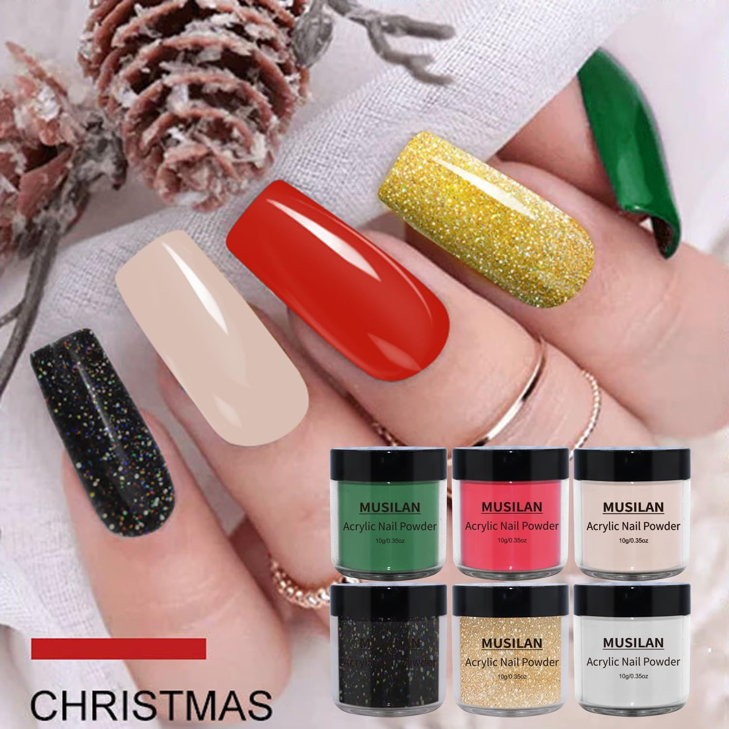 MUSILAN Acrylic Nail Kit for Beginners, Professional Liquid Monomer and 6 Colors Acrylic Powder Set with Everything Nail Brush and Forms & Files for 3D Nail Carving Application Manicure Tool DIY Salon image number 2