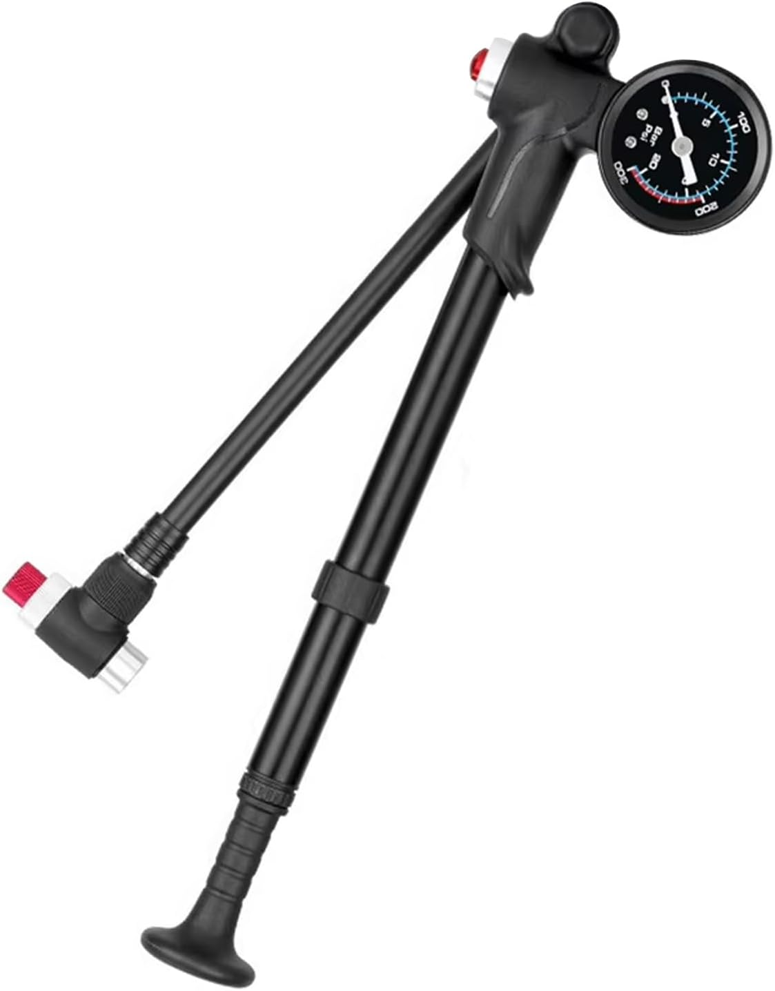 High Pressure Shock Pump - 300 PSI Portable Bike Suspension Pump with Accurate Gauge, No-Loss Schrader Valve, Air Bleed Button Aluminum Fork Rear Shock Air Pump for Mountain, Road Bikes Motorcycles