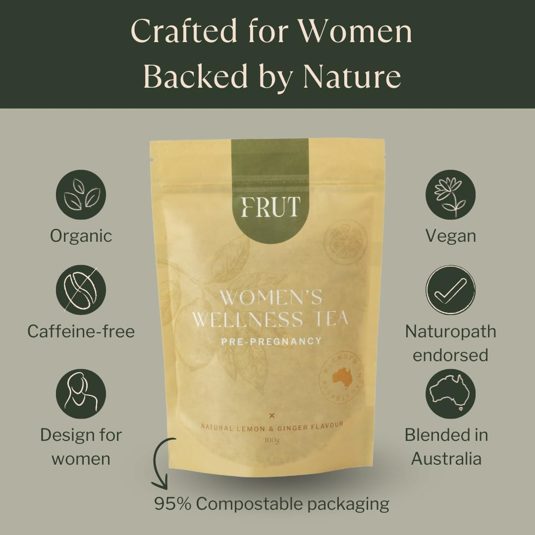 Fertility Tea | Organic Women&rsquo;S Wellness Pre-Pregnancy Herbal Tea | Natural Lemon & Ginger Flavour | Caffeine-Free Raspberry Leaf Blend | Supports Women&rsquo;S Reproductive System | 100G Loose Leaf image number 1
