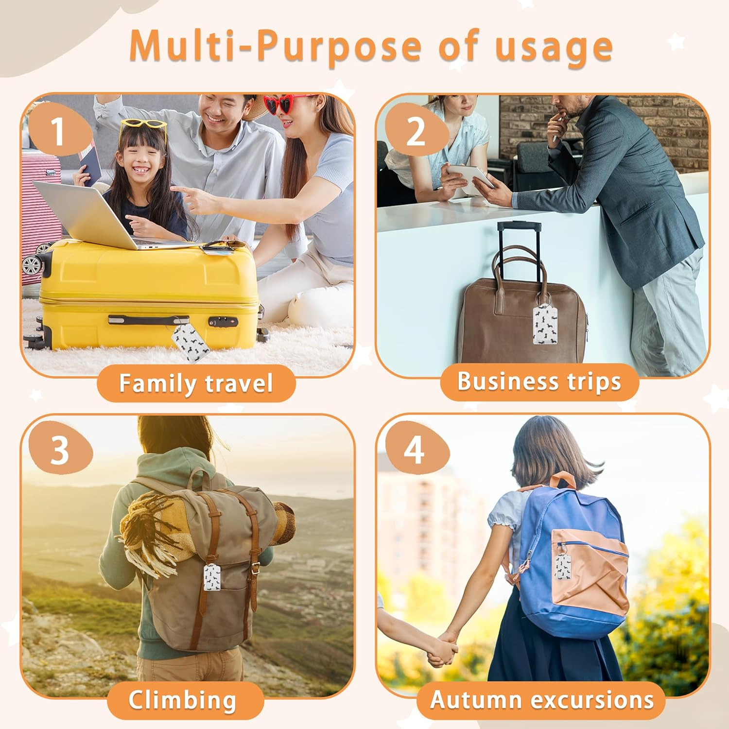 Dachshund Dog Paws Luggage Tags for Suitcase,Luggage Tag with Stainless Steel Loop Privacy Cover ID Label Travel Bag Luggage Identifiers for Women Men Travel,Set of 2 - American Bald Eagle With Usa Flag image number 6