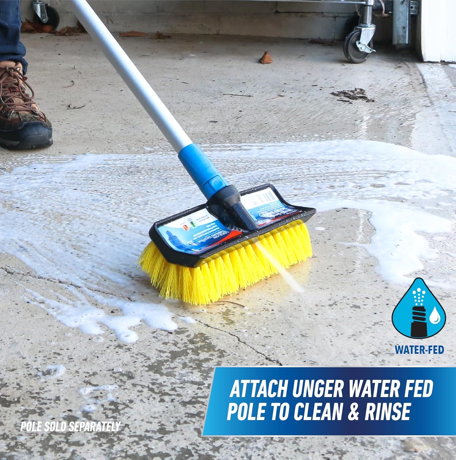 Unger Professional Hydropower 10&rdquo; Bi-Level Scrub Brush &ndash; Compatible with Waterflow Poles, Cleaning Brush, Scrubber Brush, Great for Garage, Driveway, Deck, Concrete, Cement & Brick image number 4