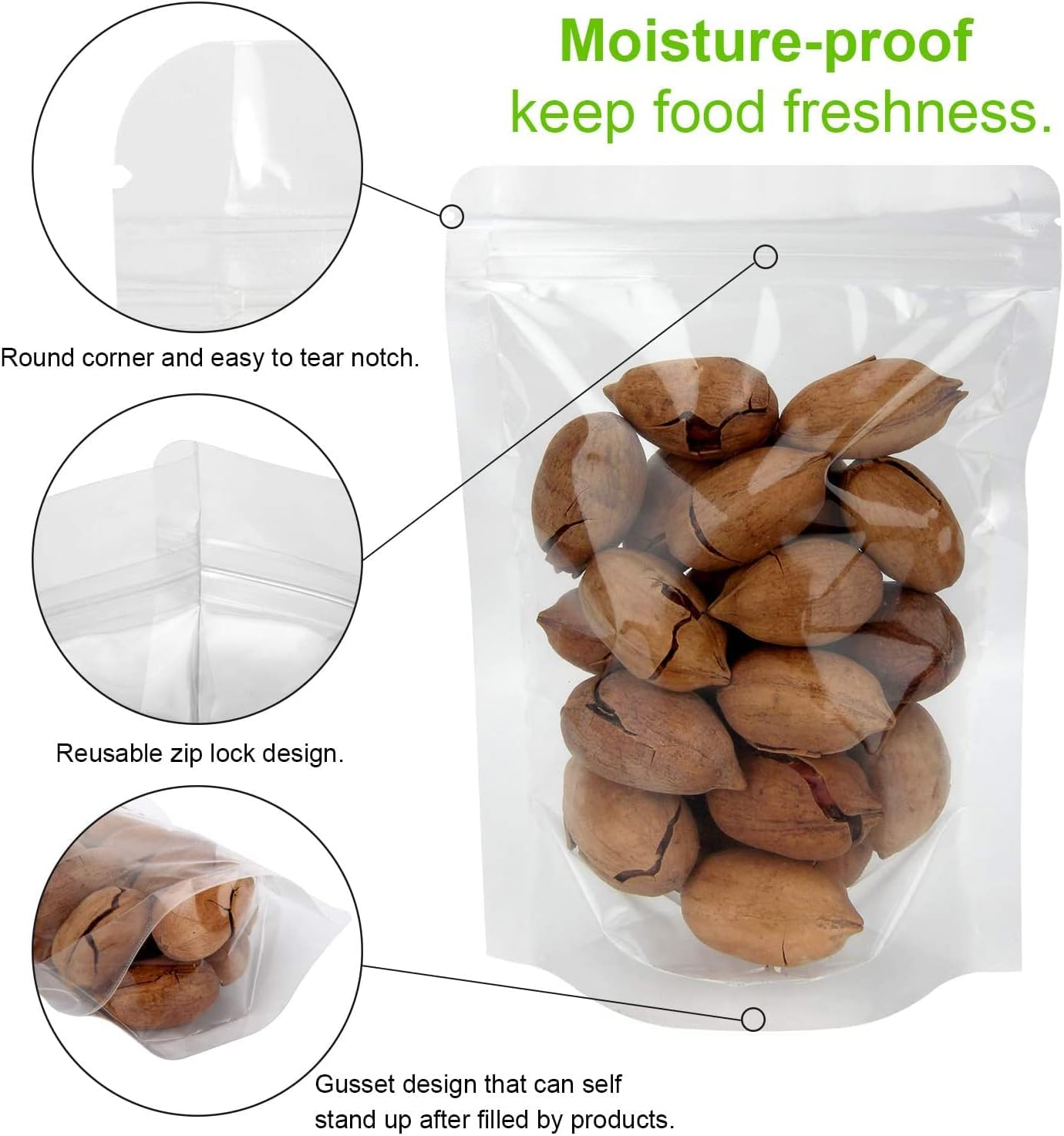 100PCS Lolly Food Bags, 14X20Cm Stand up Clear Pouches, Smell Proof Candy Storage, Reclosable Reusable Zip Lock Containers, Sealable Treat Bags for Snacks Beans Coffee image number 4