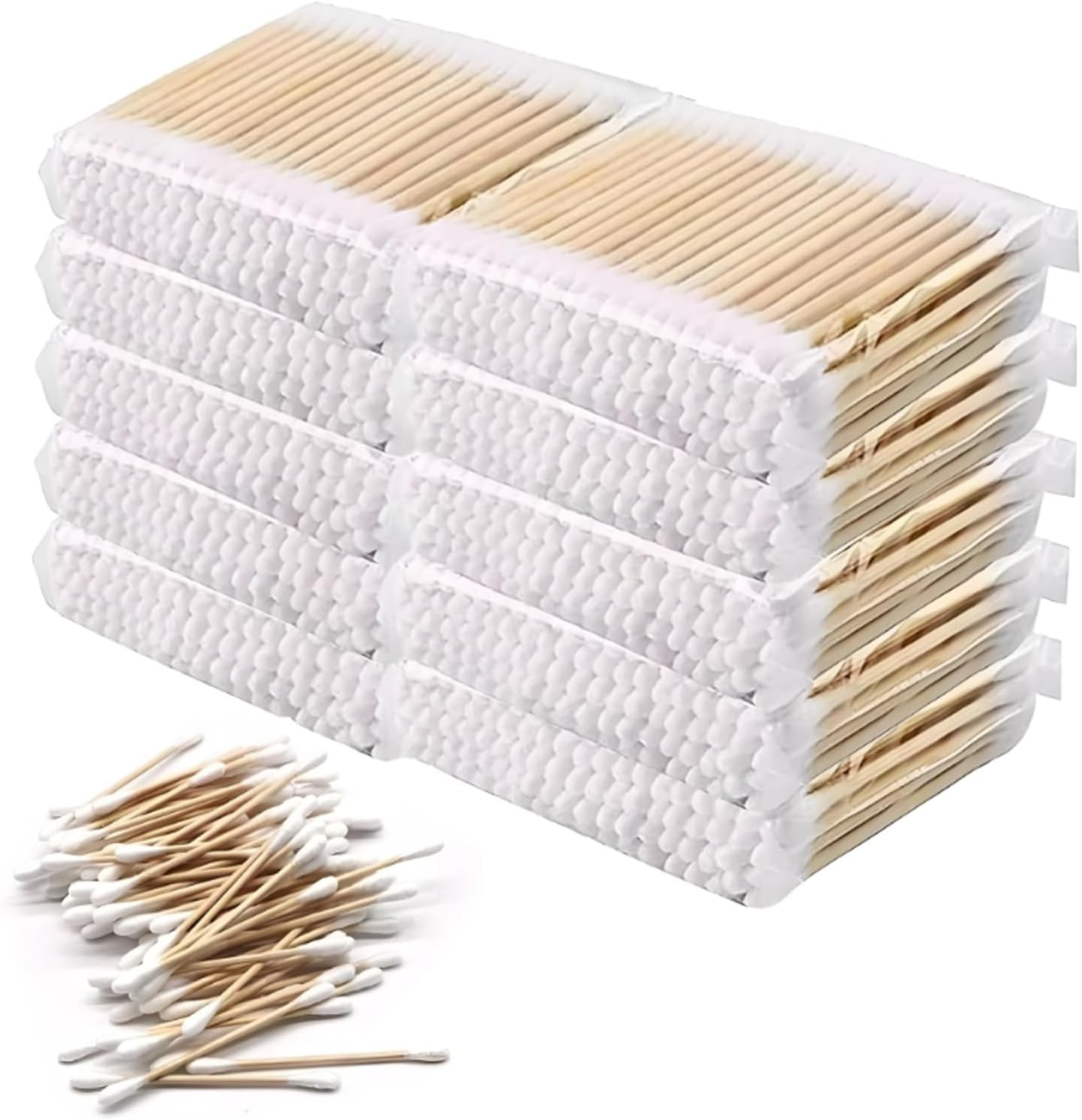 1000 Double Headed Cotton Swabs, Wooden Sticks with Double Headed Circular Cotton Swabs, Wooden Sticks for Makeup and Cleaning image number 2
