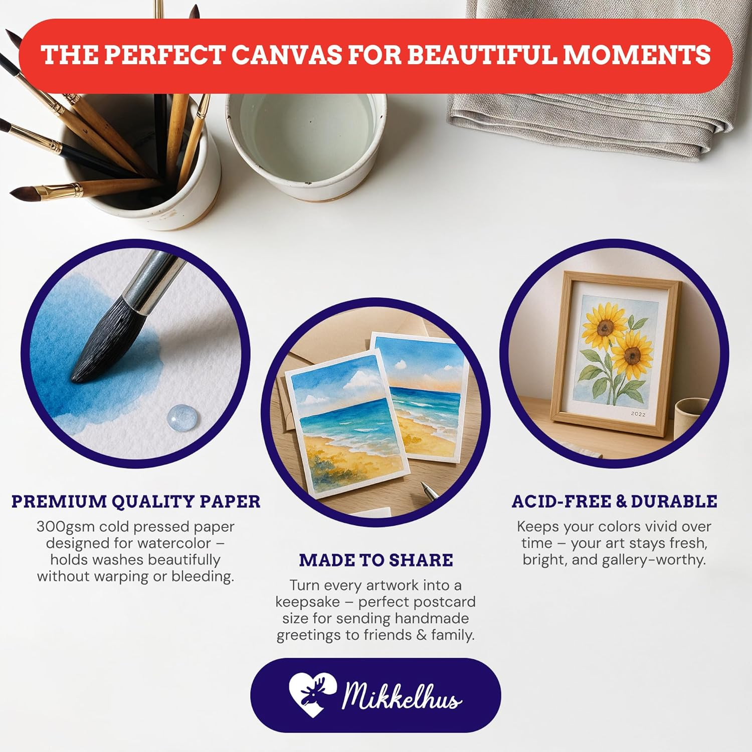 Mikkelhus Watercolour Paper A6-25 Sheets Watercolour Pad 300 G/M&sup2; - Watercolour Postcards Blank - Ideal for Watercolour, Sketching & Crafts - DIN A6 Format (10.5 X 14.8 Cm)