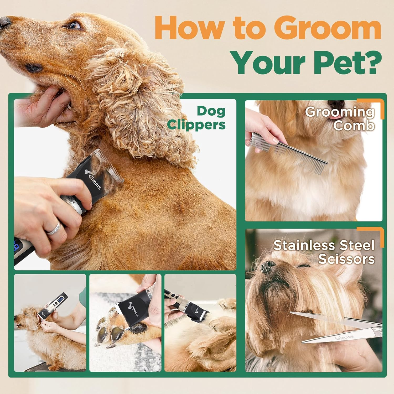 Gimars 6 in 1 Dog Clippers with Stainless Steel Dog Grooming Scissors Kits - Gold image number 4