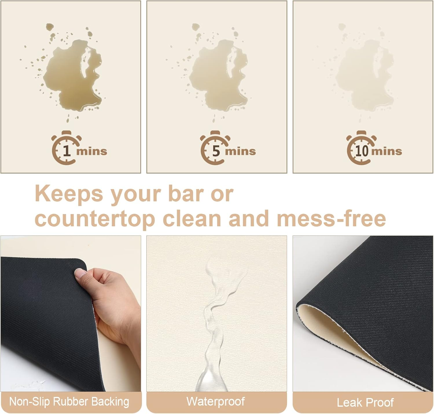 ZLR Coffee Mat - 16" X 20" Large Kitchen Absorbent Mat for Countertop - Easy to Clean Coffee Bar Mat for Espresso Machine, Dish Drying and Spill Protection - Creamy image number 6