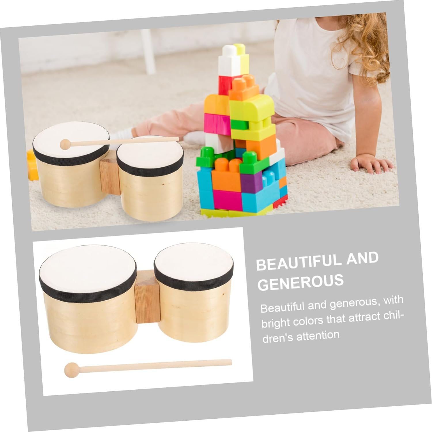 Generic Bongos Drum Set for Beginners 4-Inch and 5-Inch Handcrafted Percussion Instruments Music Toys for Adults Tuning Wrench